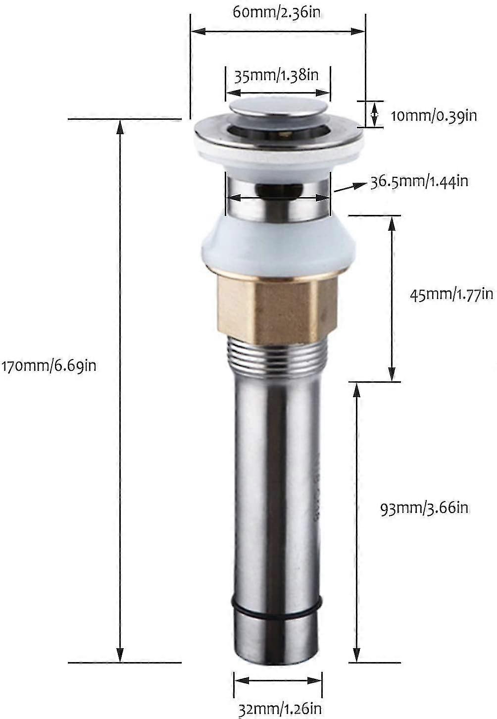 Chrome Pop-up Surface Waste For Bathroom Sinks Pop-up Waste With Automatic Overflow Pop-up Waste With Overflow Push Open Basin Faucet Tool-free Instal