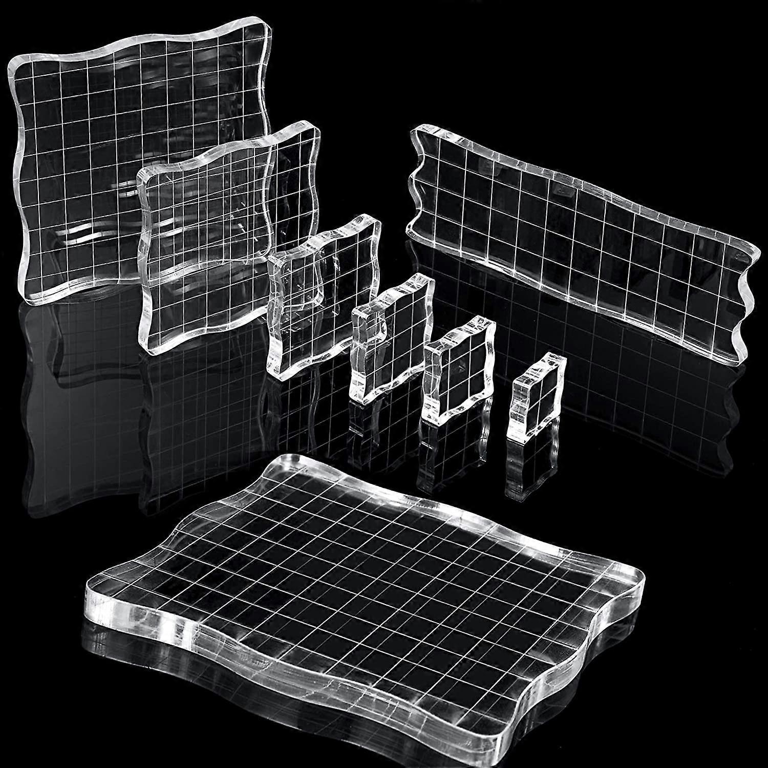 7 Piece Stamp Block Acrylic Clear Stamp Block Tool with Grid and Handle for Scrapbook Crafts