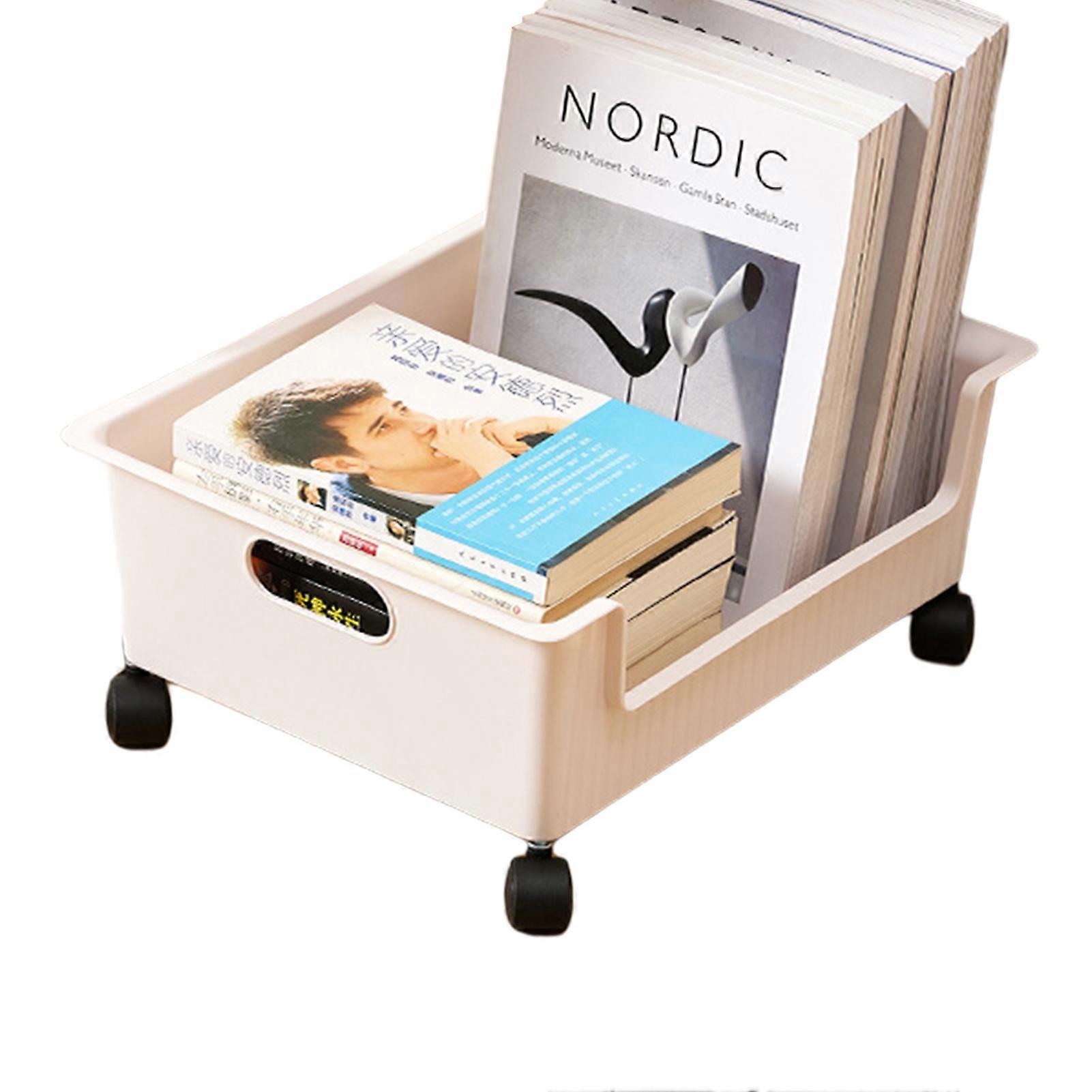 Desktop Storage Box Large Opening Bottom Scroll Wheel Rotary Wheels Large Capacity Book Sundries Storage Basket Household Supplies KAESI