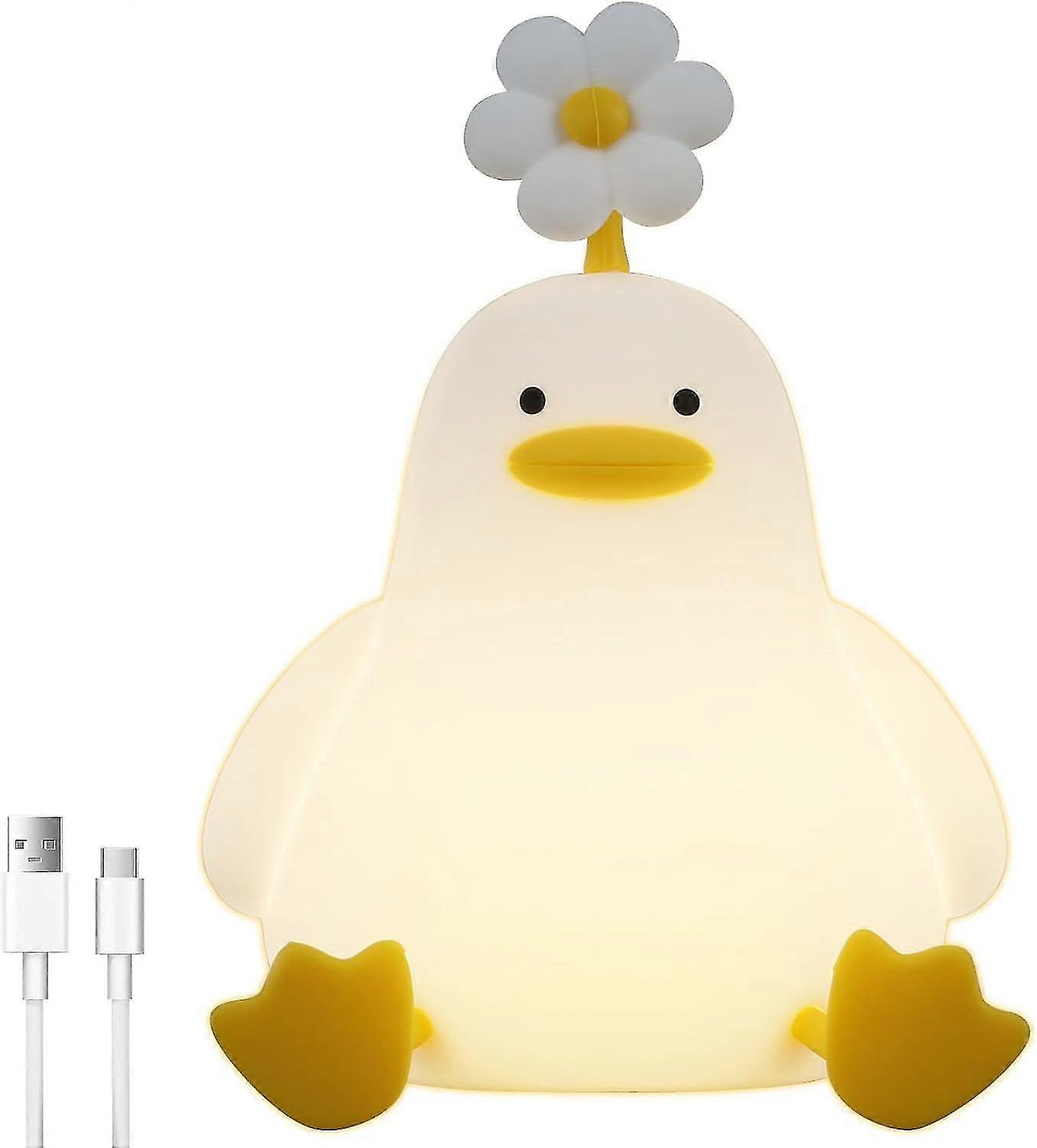 لطيف زهرة بطة أدى ضوء الليل ، قابلة لإعادة الشحن 3D غرفة نوم الخفيفة ، اسفنجي بطة تعمل باللمس الاستشعار توقيت مصباح السرير للأطفال هدية