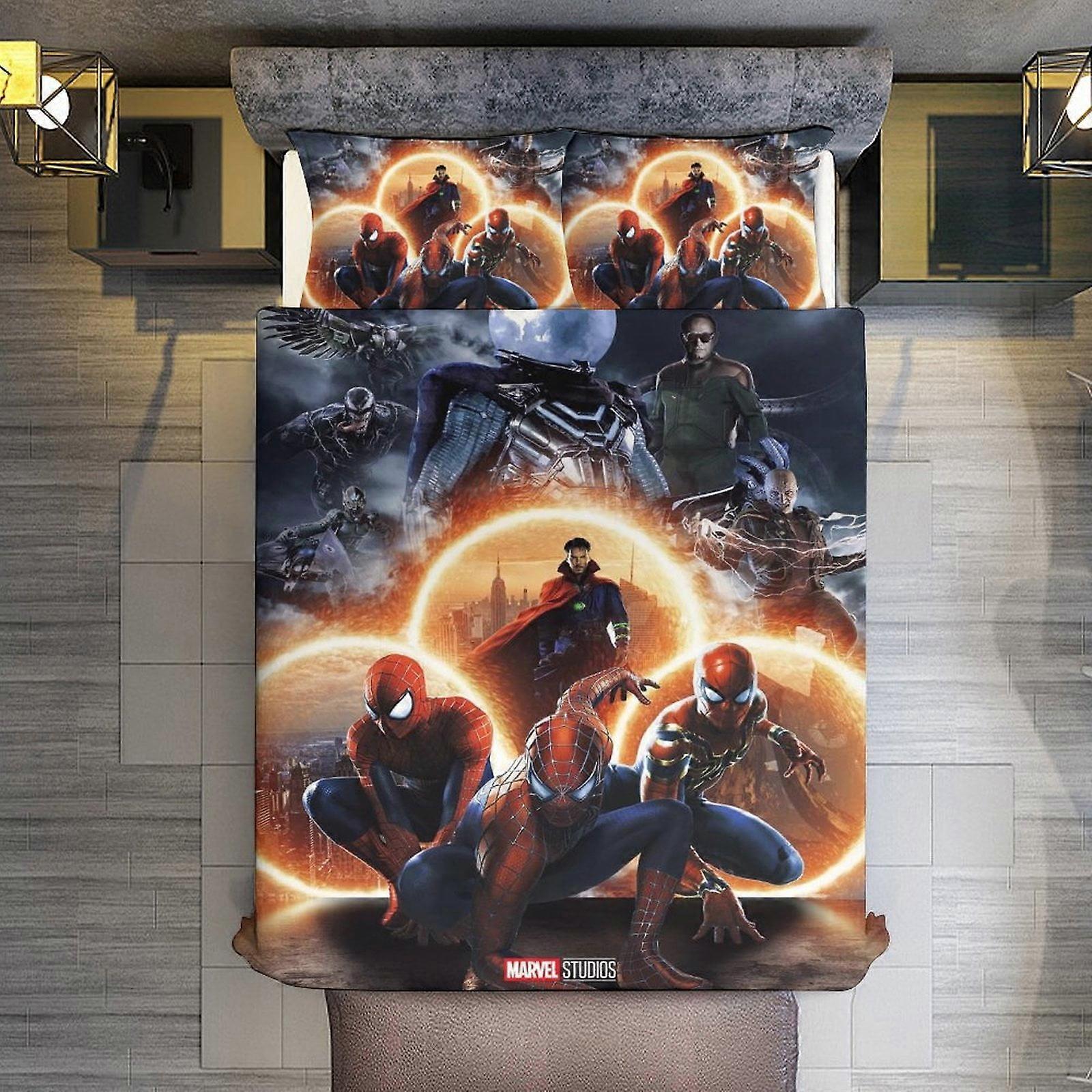 v724  Bed Sheets Bedding Spider-Man 3 Piece Sets Full/Queen Size - Reversible Microfiber Quilts with 2 Shams Soft Lightweight Bedspread Coverlet Comfo