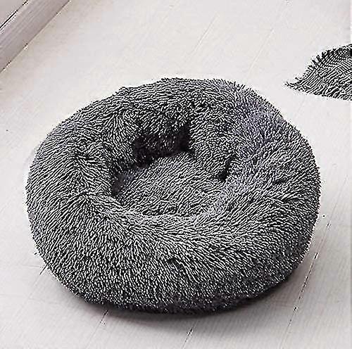 Κρεβάτι στρογγυλό καλάθι για τη γάτα σκυλιών, βελούδινο μαξιλάρι καλαθιού παχύ στρώμα χειμώνα στρογγυλό κρεβάτι κατοικίδιων ζώων (xs /40cm, σκούρο γκρι)