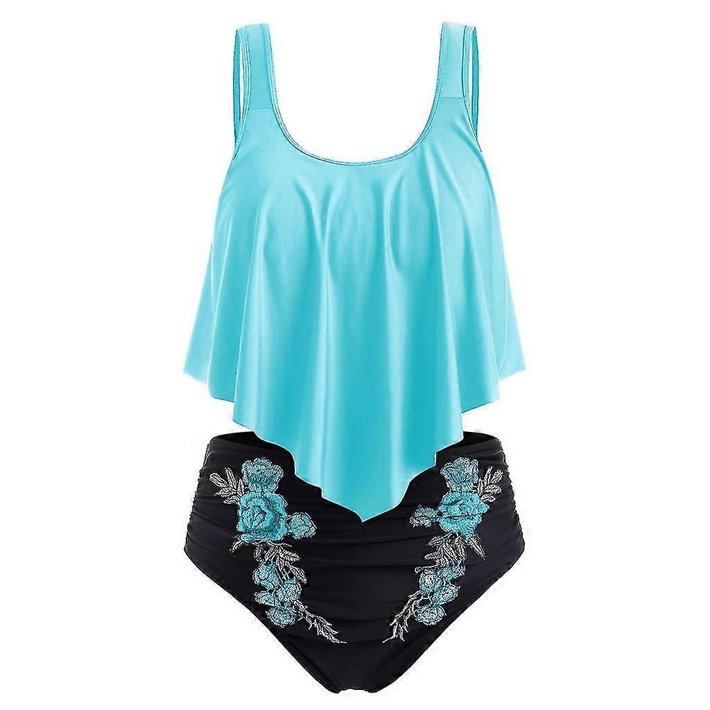 Women Push-up Padded Plus Size Overlay Print Bikini Swimsuit