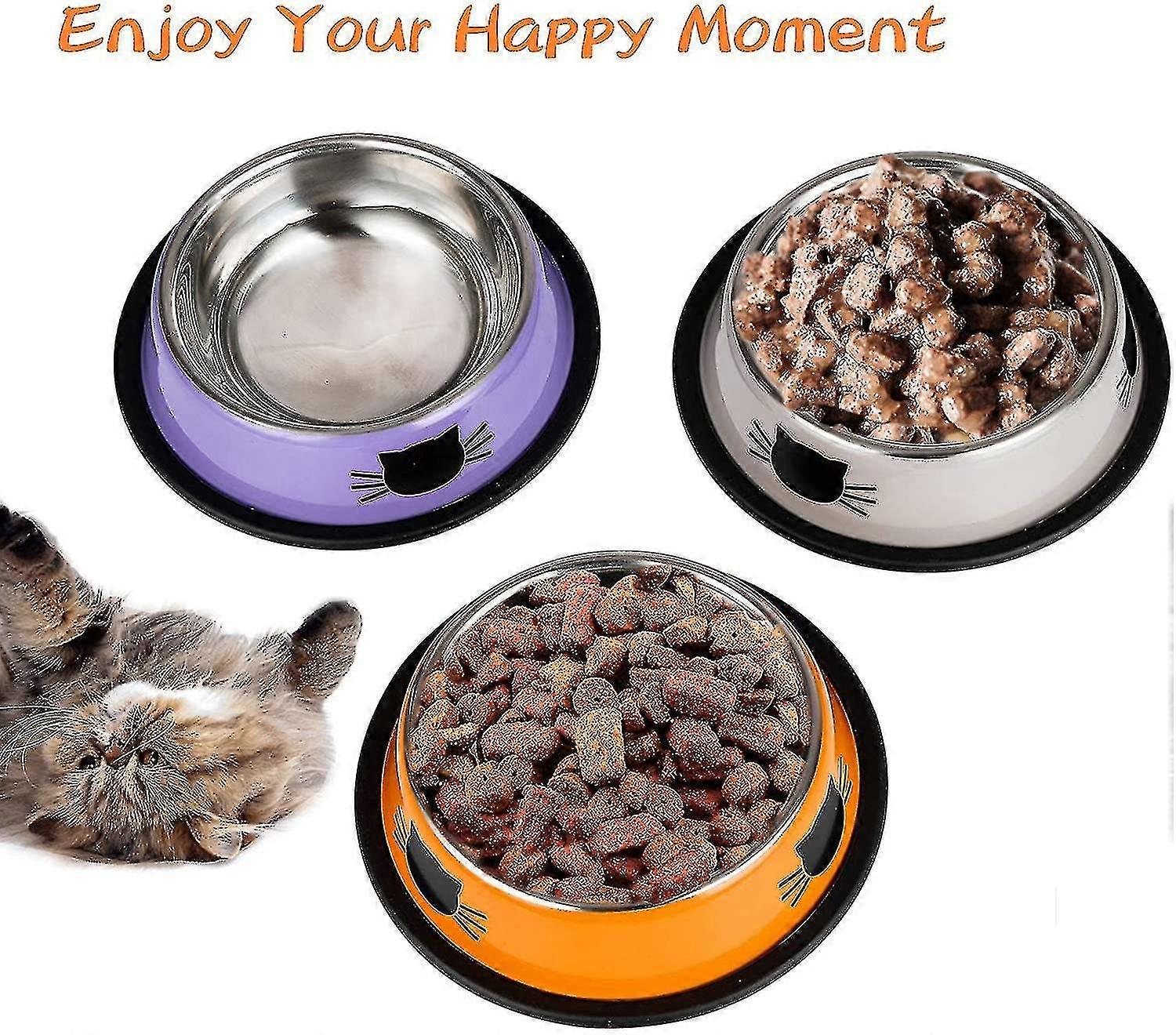 キャットボウルキャットボウルセット、3個の滑り止めステンレススチールキャットボウル、キャットウォーターボウル給餌