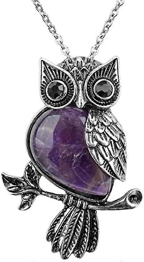 フクロウネックレスヒーリングクリスタルストーンペンダントレイキスピリチュアルエネルギージェムストーンクォーツネックレス女性男性のための誕生日