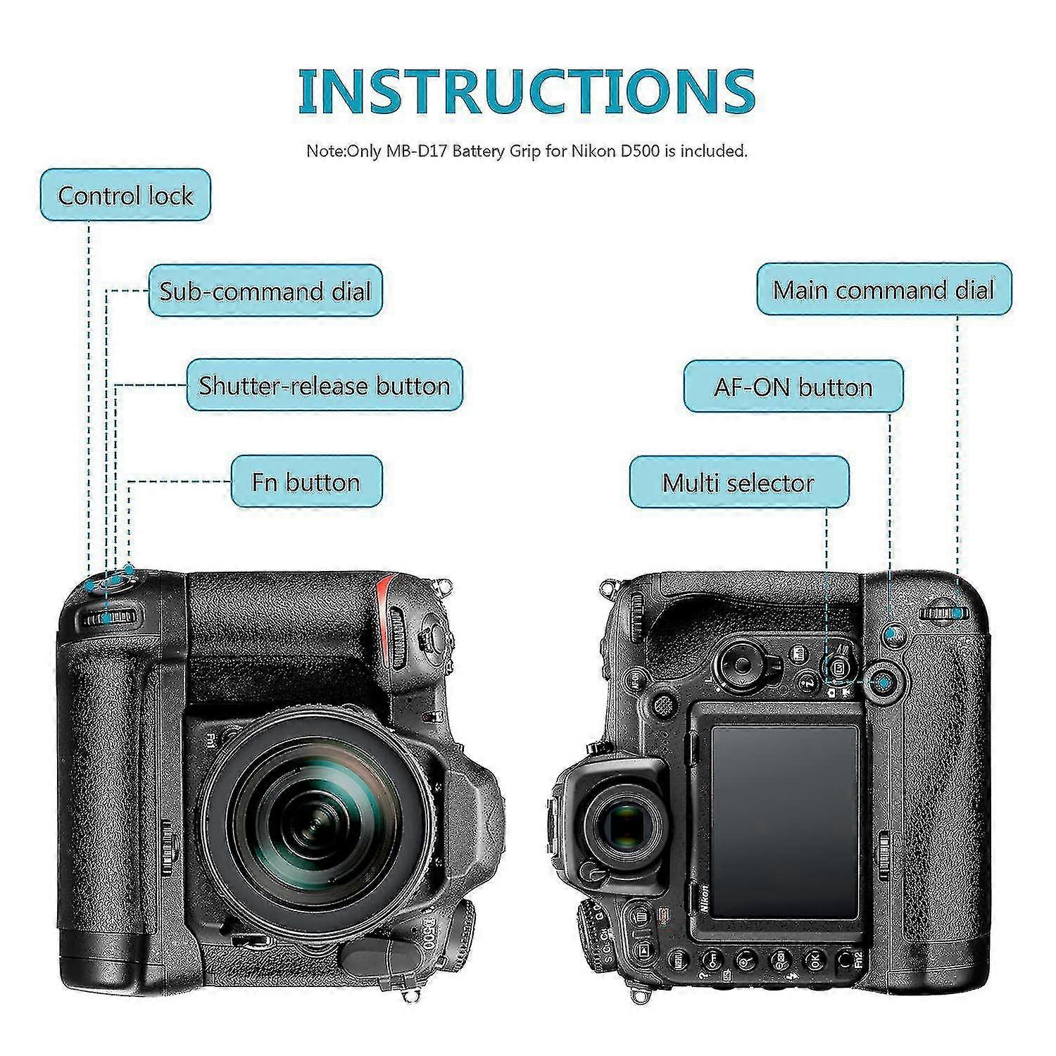 Vertical Grip H Compatible With D500 Dslr Camera Mb-d17