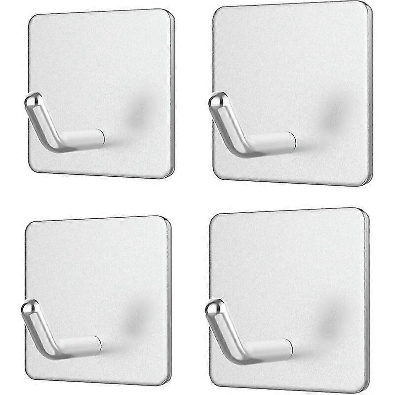 Set Of 4 Self-adhesive Wall Hooks Without Drilling - Water Resistant Hooks - Up To 8 Kg - Towel Hooks - Stainless Steel Wall Hooks - Clothes Hooks