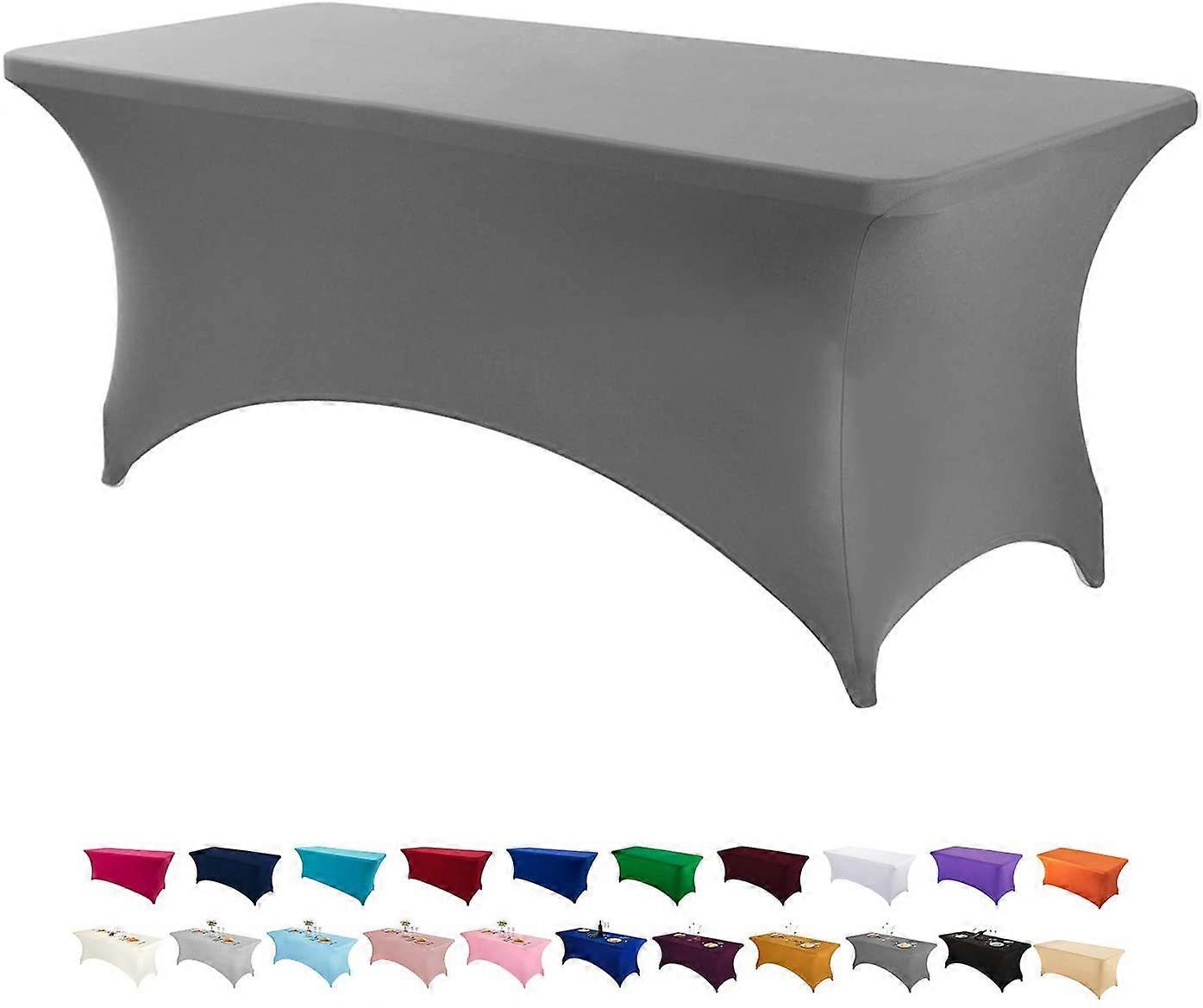 Gray 1.8m Stretch Tablecloths for Rectangular Tables with Open Back, Rectangular Spandex Table Covers for Patio Table, Wedding, Party, Kitchen, Decora