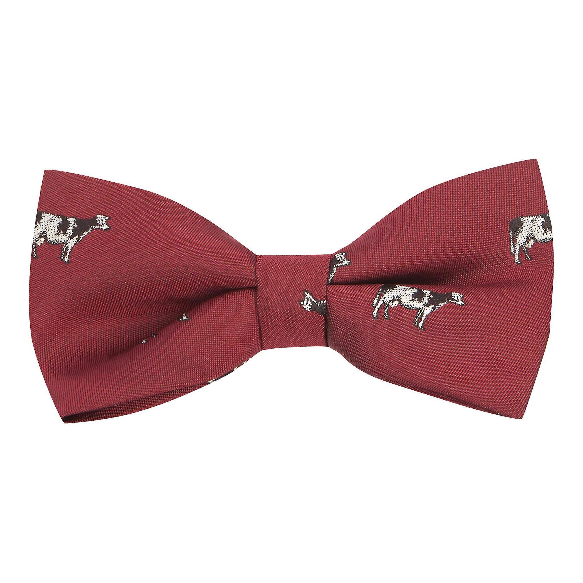 Burgundy Red Cow Embroidered Bow Tie