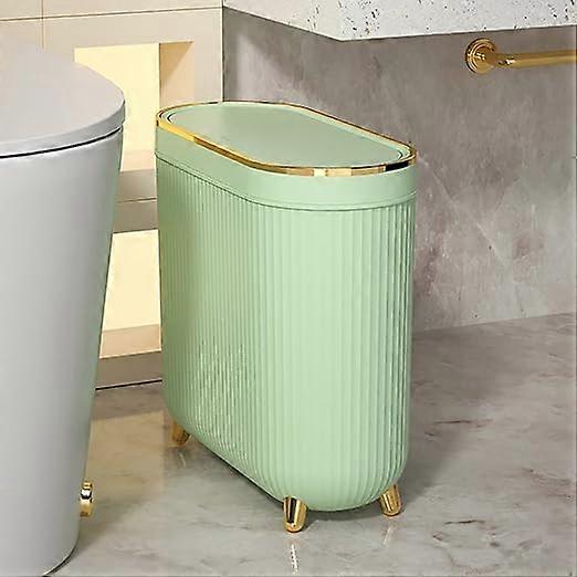 Light luxury bathroom trash can (with lid), 3.1 gallon/12 liter ultra-thin trash can, rectangular plastic narrow trash can, suitable for living room,
