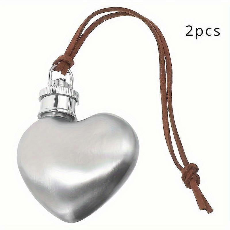 2Pcs Stainless Steel Heart-Shaped Hip Flasks, 1oz Portable Polished Metal Wine Pot, Round Hand Washable Mini Alcohol Bottles with Leather Strap