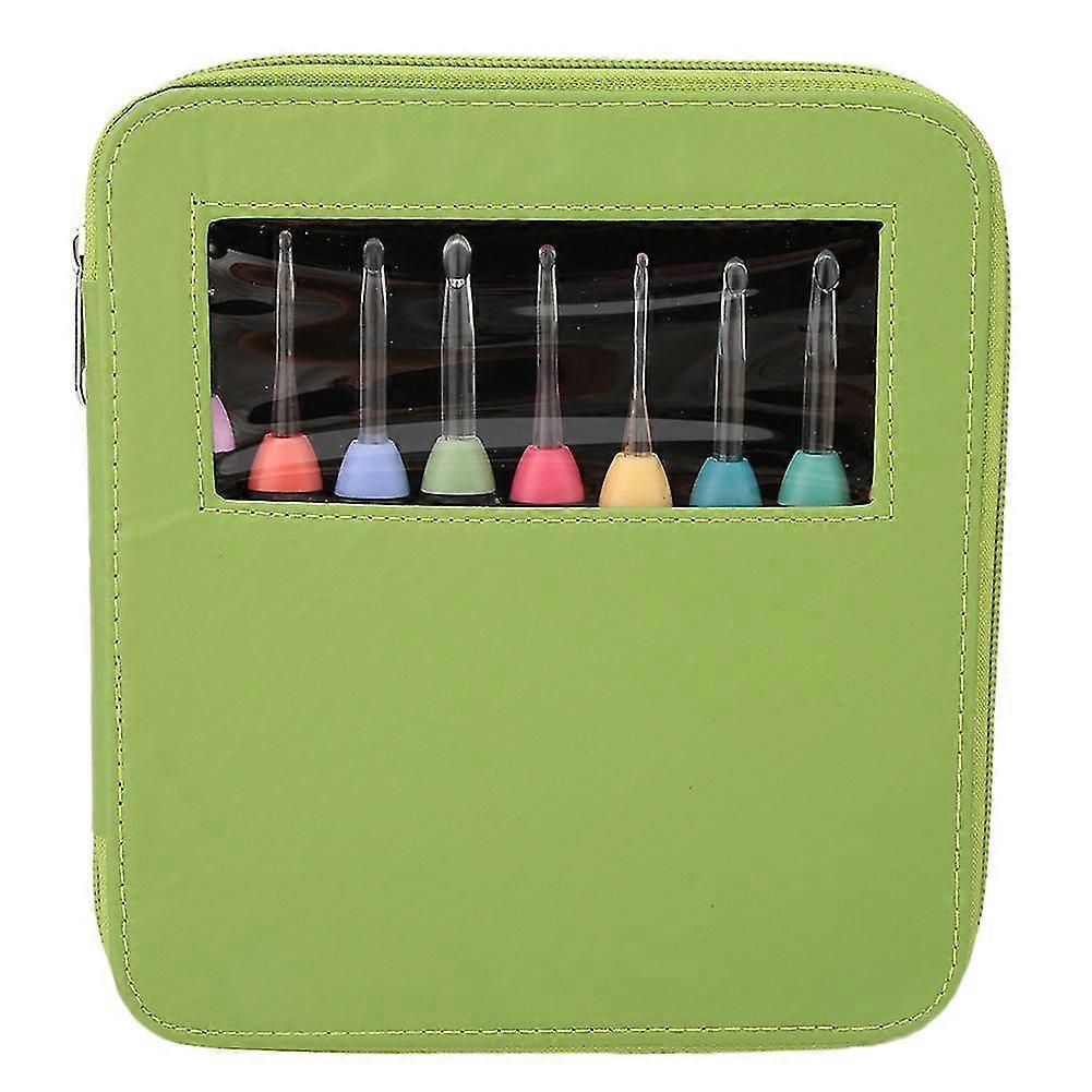 LED Light Crochet Hook Set - 9 Pcs Ergonomic Handle Plastic Knitting Tool (Green)