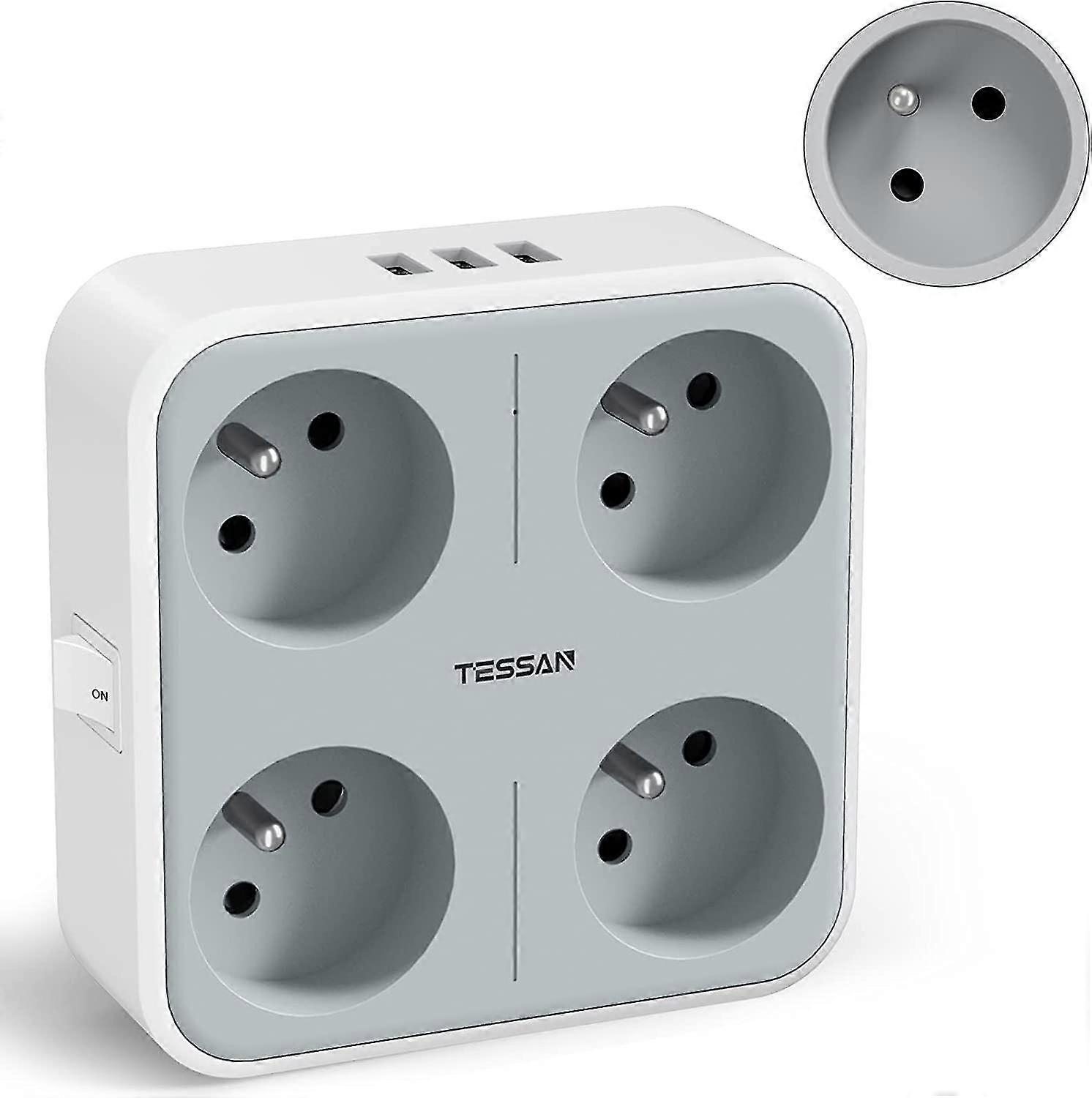 Usb Multiple Socket, Wall Power Strip 4 French Outlets 4000W And 3 Usb Ports, 7 In 1 Wall Power Strip With Switch, Usb Mains Power Strip Ideal For Hom