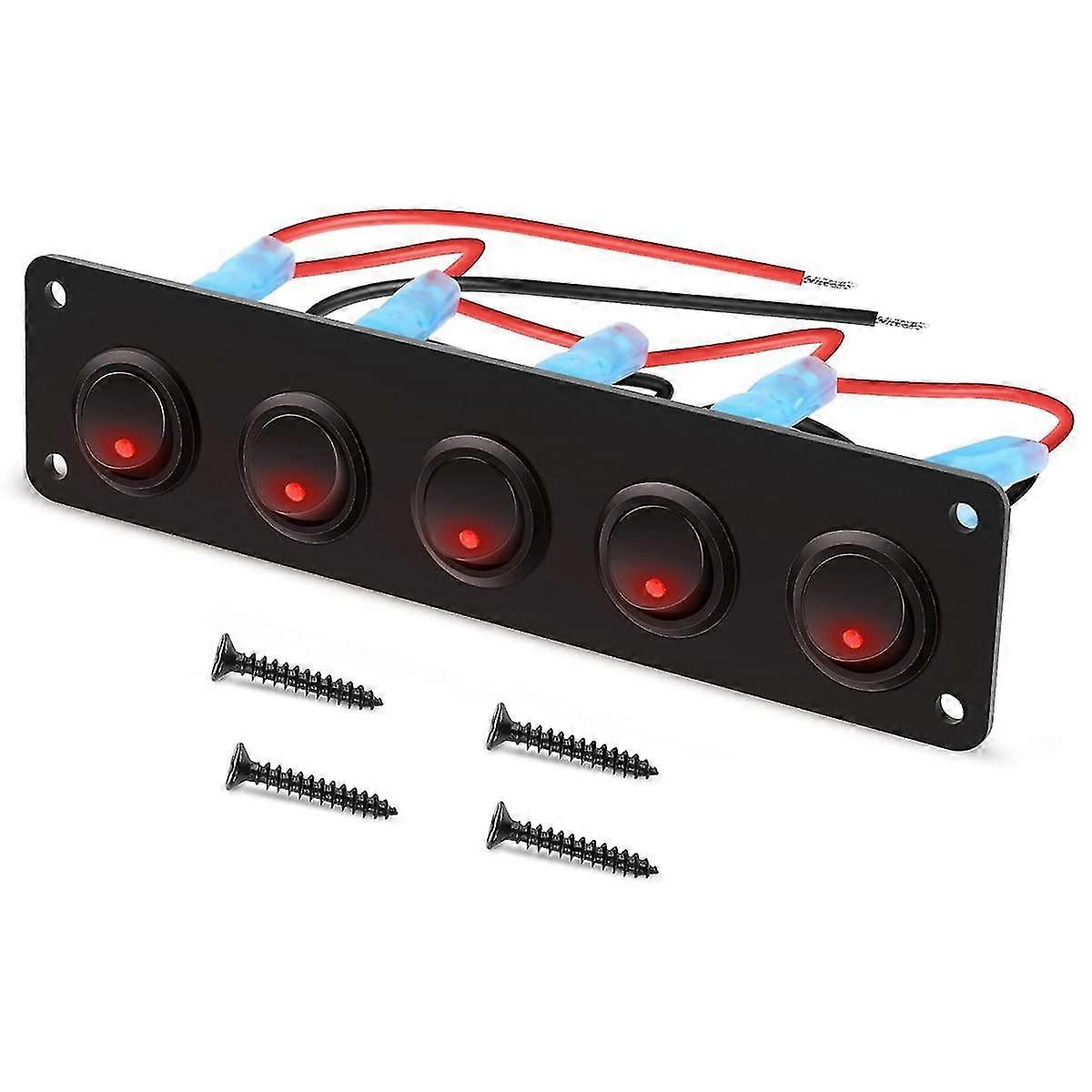 1224V 5 Gang Rocker Toggle Panel for RV Ship Yacht and Marine Car