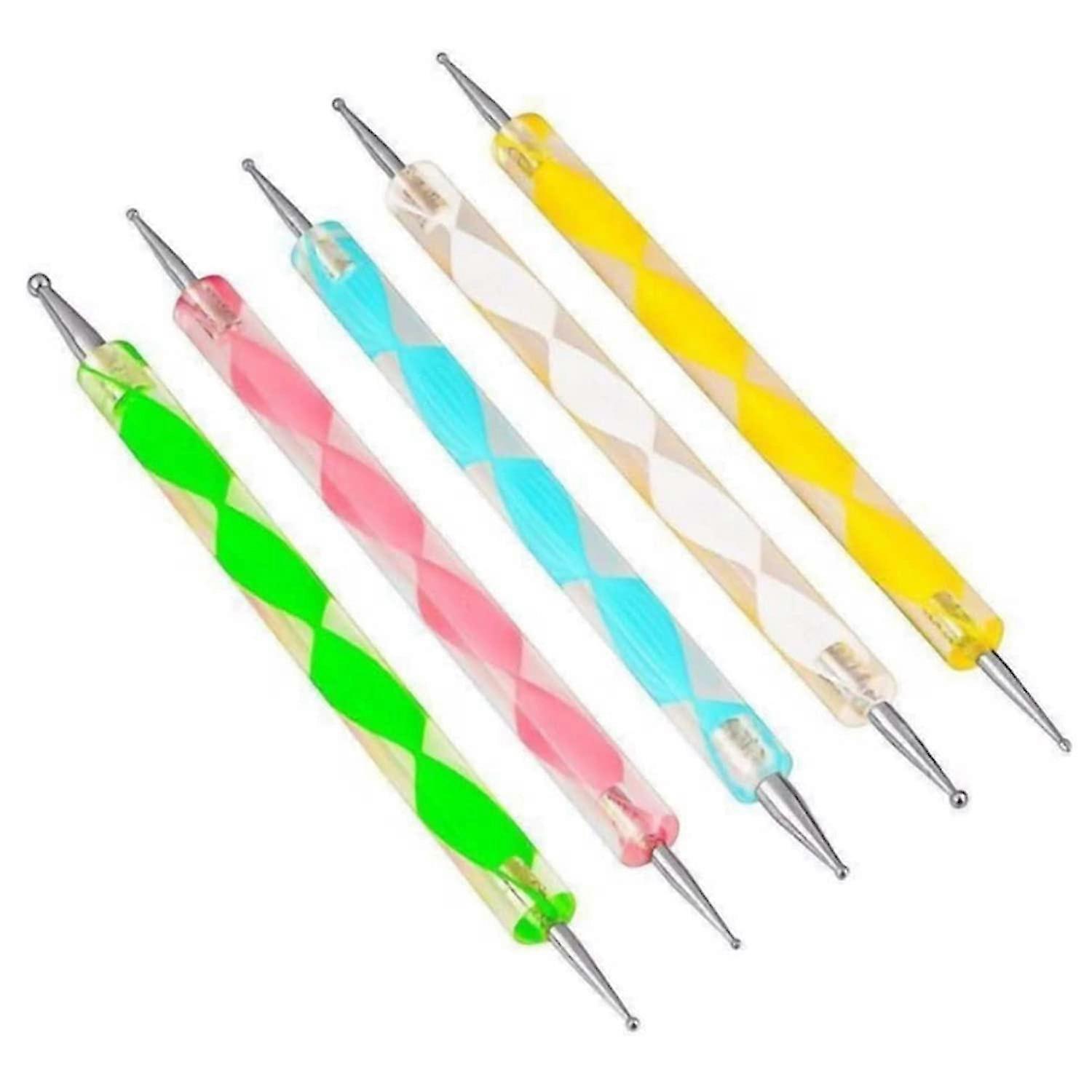 5 Pc 2 Way Dotting Pen Tool Nail Art Tip Dot Paint Manicure Kit