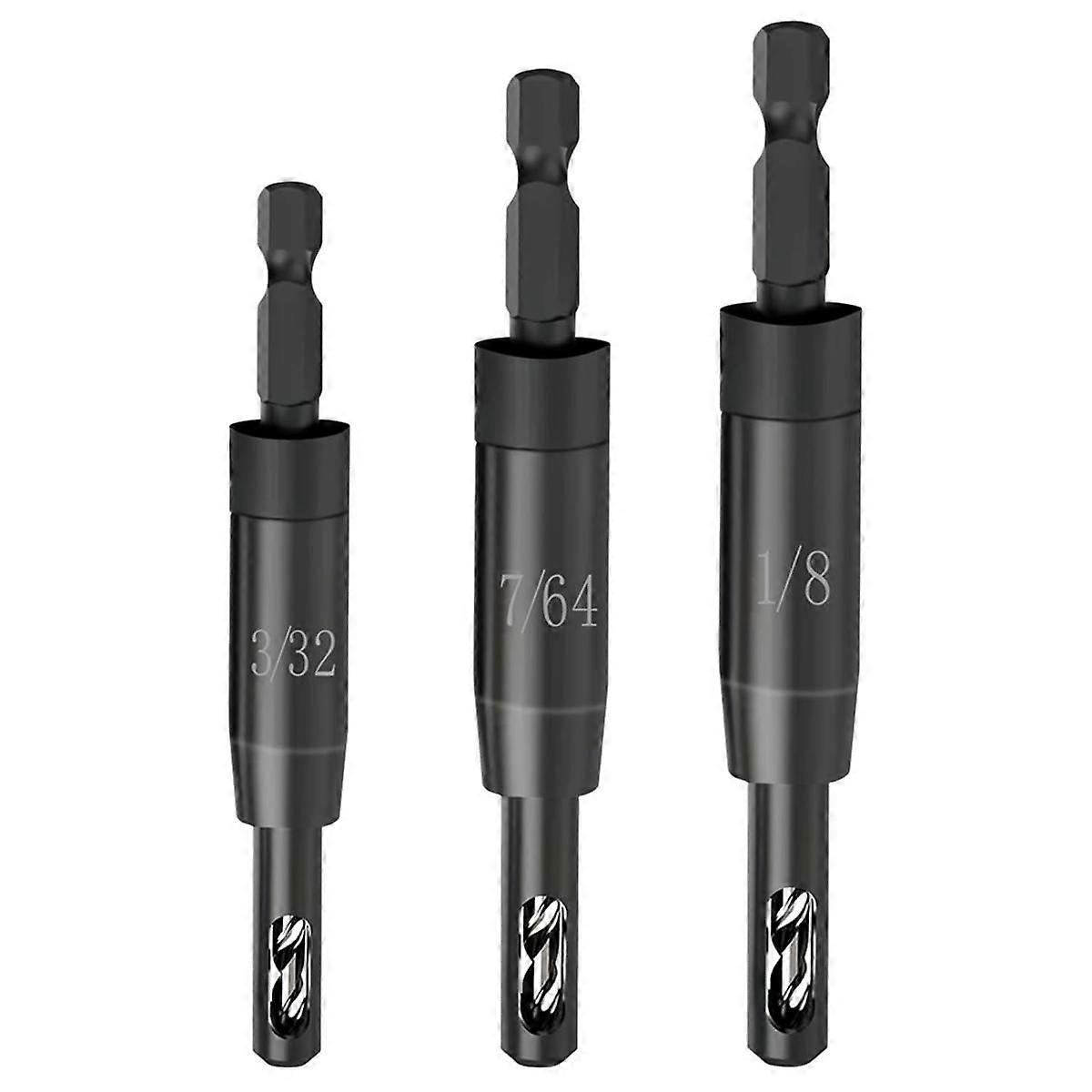 Self Centering Drill Bit Set 3/32In,7/64In,1/8In for 1/4In Hex Shank Drill,Drill Bit for Hinge and Wood,Screwdriving Bit