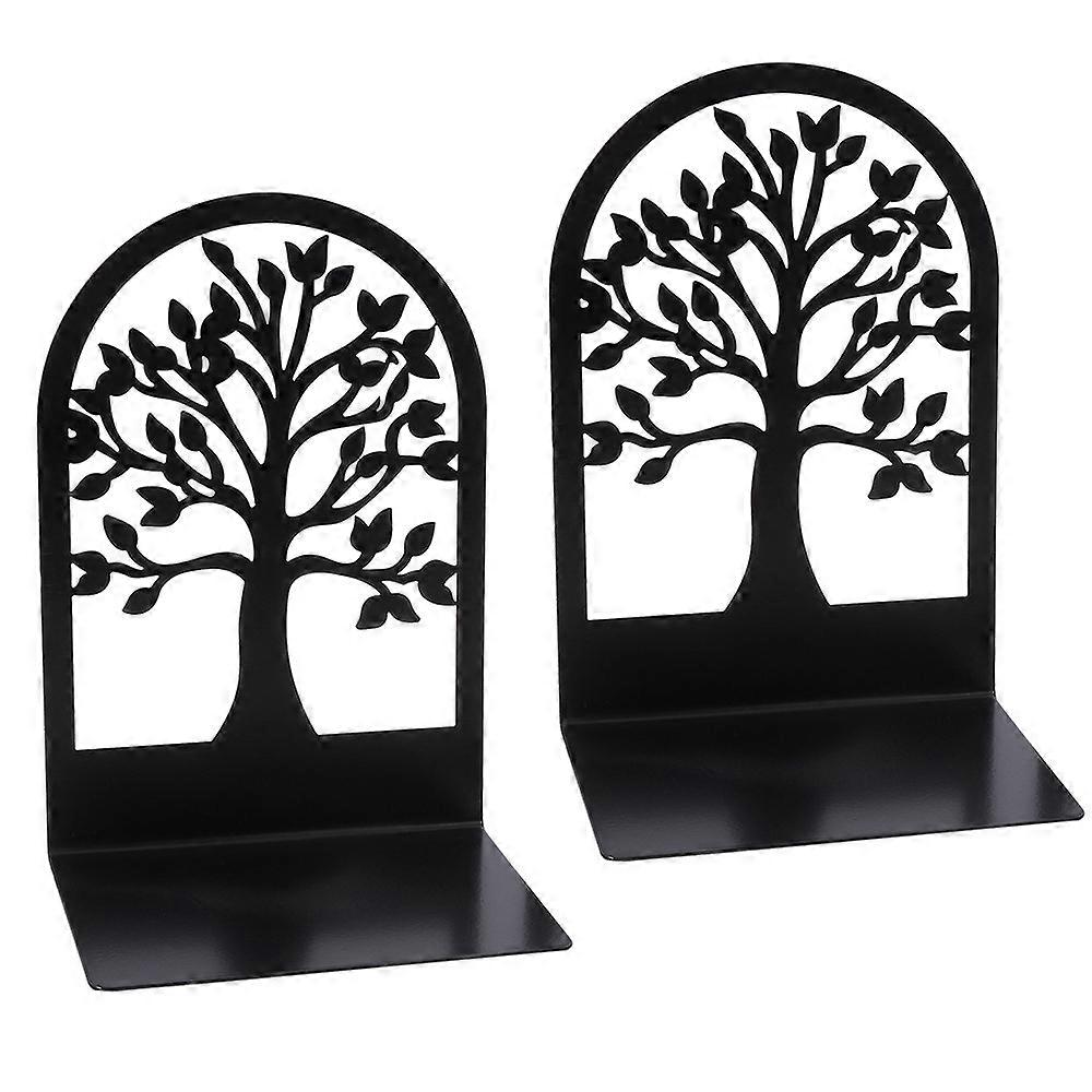 Tree of Life Decorative Bookends, Heavy Duty Metal Bookends, Black Book Holder for Shelves, Anti-Scratch Anti-Slip School Library Book Organizer for H