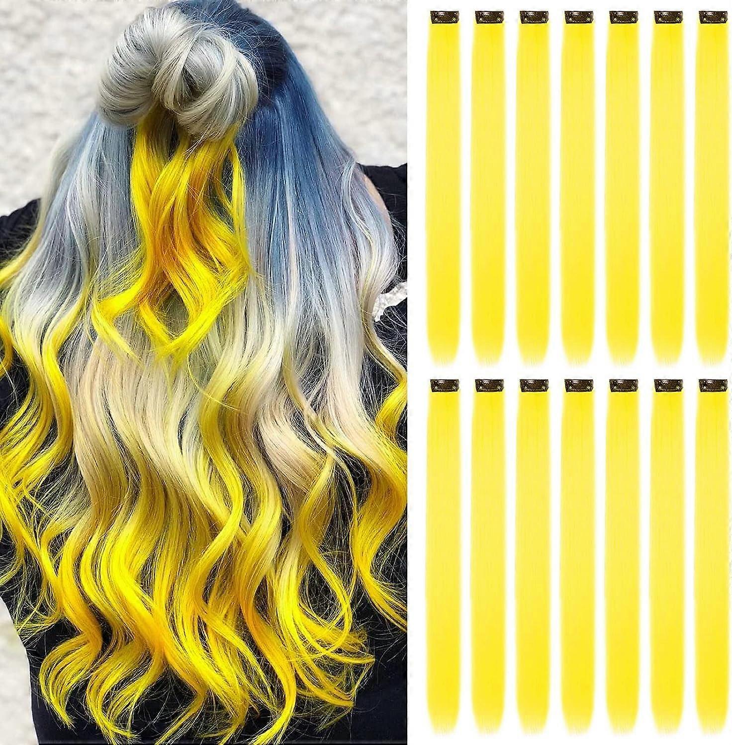 16pcs Colored Clip In Hair Extensions, Colored Hair Pieces Straight and Long Heat Resistant Synthetic Hairpieces Party Hair Accessories Girl (22Inch,Y