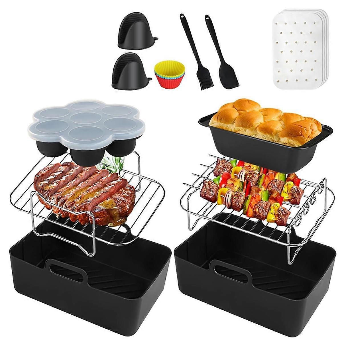 Silikon-Heißluftfritteusen-Liner, Heißluftfritteuse-Zubehör für Ninja Dual AF300UK AF400UK wiederverwendbare Dual-Heißluftfritteuse-Racks