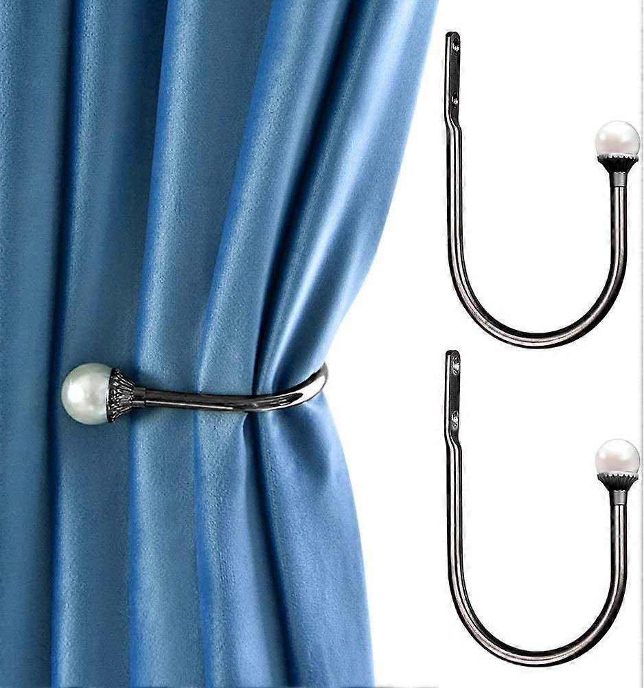 Pack U Shaped Curtain Tiebacks Decorative Wall Mounted Hooks With Screws -Black