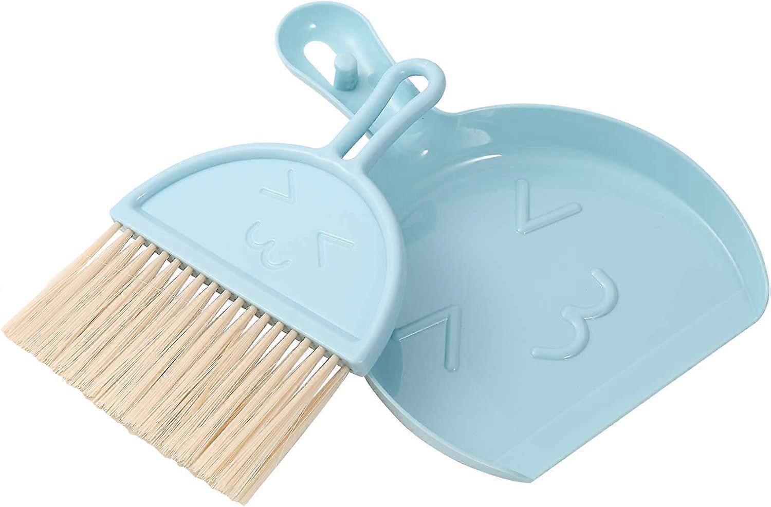 Mini Dustpan and Brush Set, Small Broom and Dustpan Cleaning Set for Office Home Table Car Cleaning (Blue)