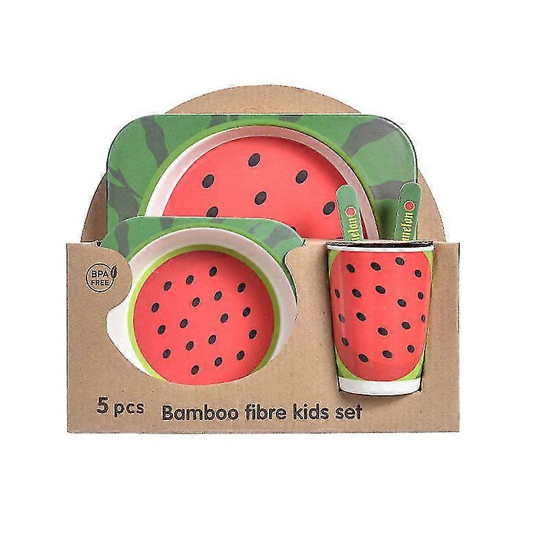 Bamboo Kids Plates And Bowl Set For Children - 5 Piece Toddler Dinnerware Set Dishwasher Safe - Kids Divided Plates