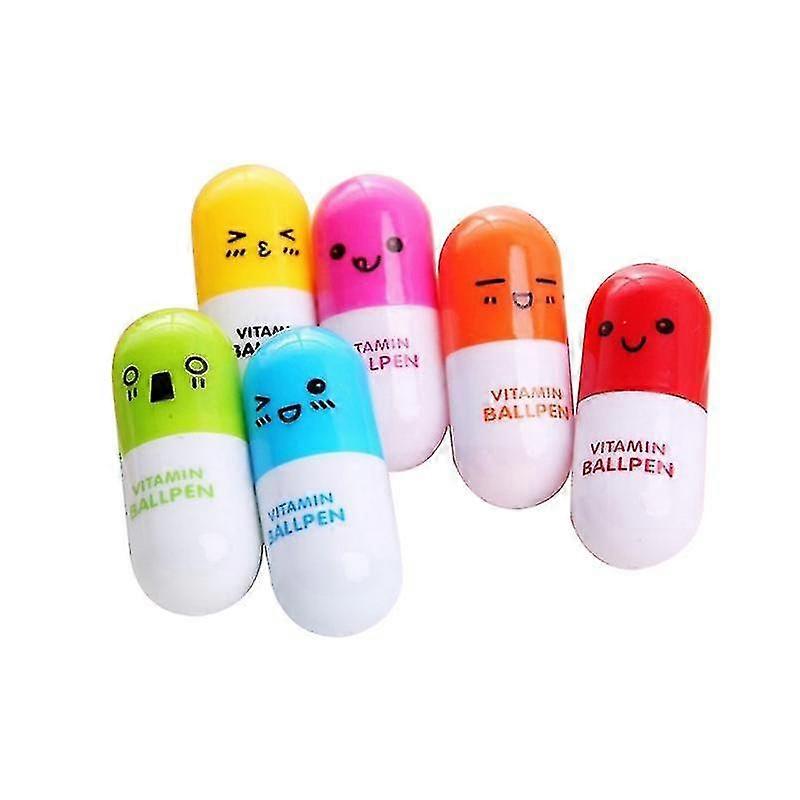 12pcs Mini Vitamin Pill Capsule Shaped Ball Pen with Kawaii Expression Face Ball Pen Retractable Gift Portable Ball Pen