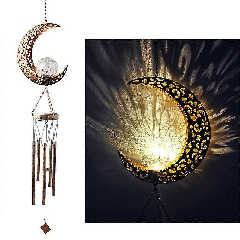 Outdoor Wind Chimes, Metal Solar Moon Wind Chimes Led Light