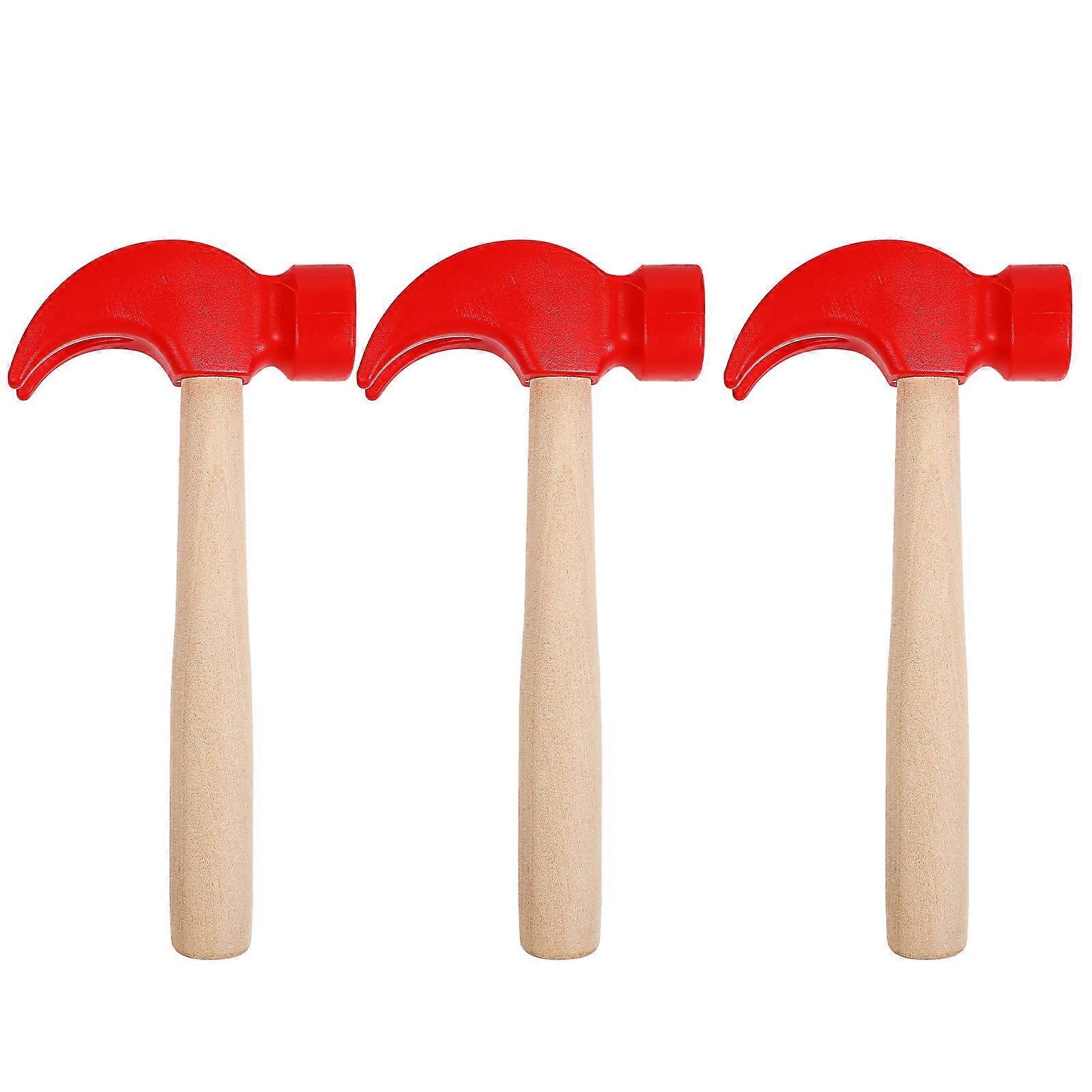 3pcs Wooden Hammer Toys Pretend Play Hammers Maintenance Tools Wooden Handle Hammers for Kids