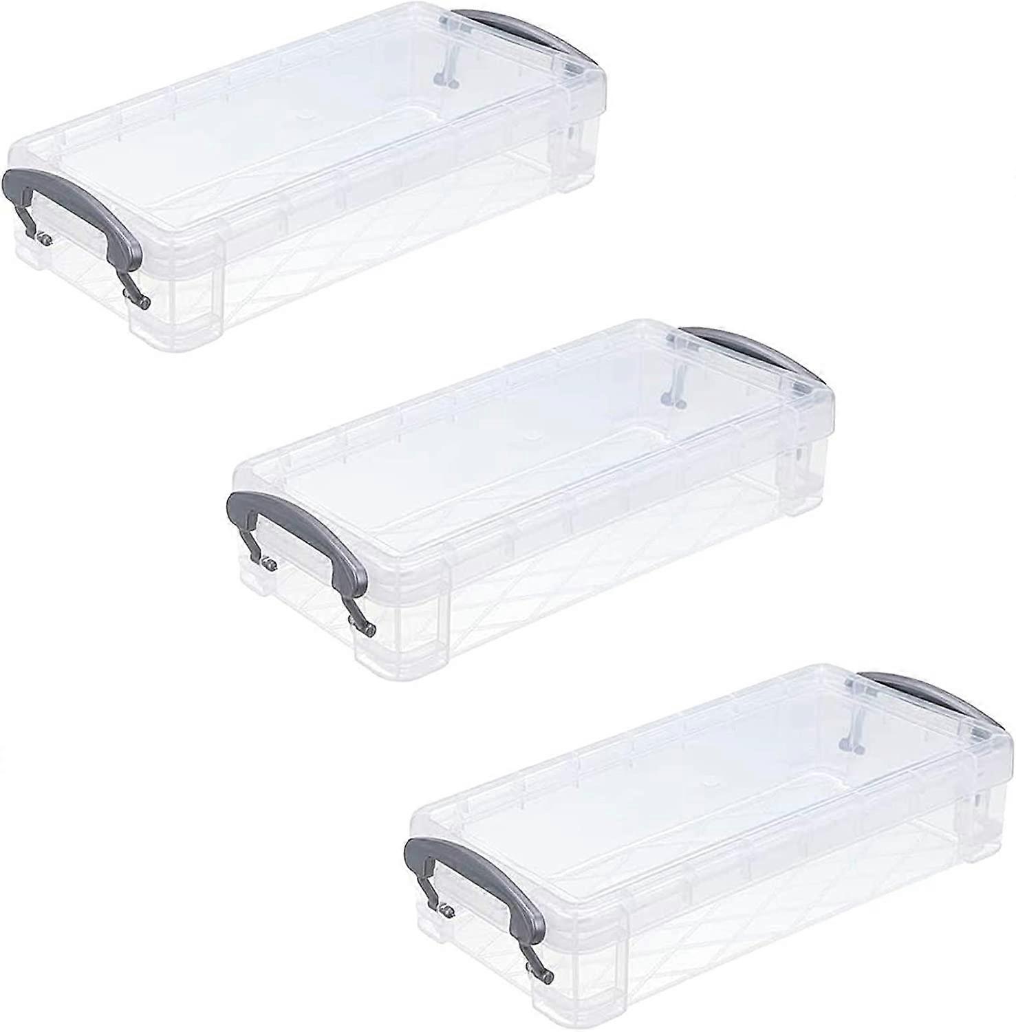 3 Pieces Stackable Transparent Pencil Storage Box with Lid (Handle Color Random) (4-D-W)
