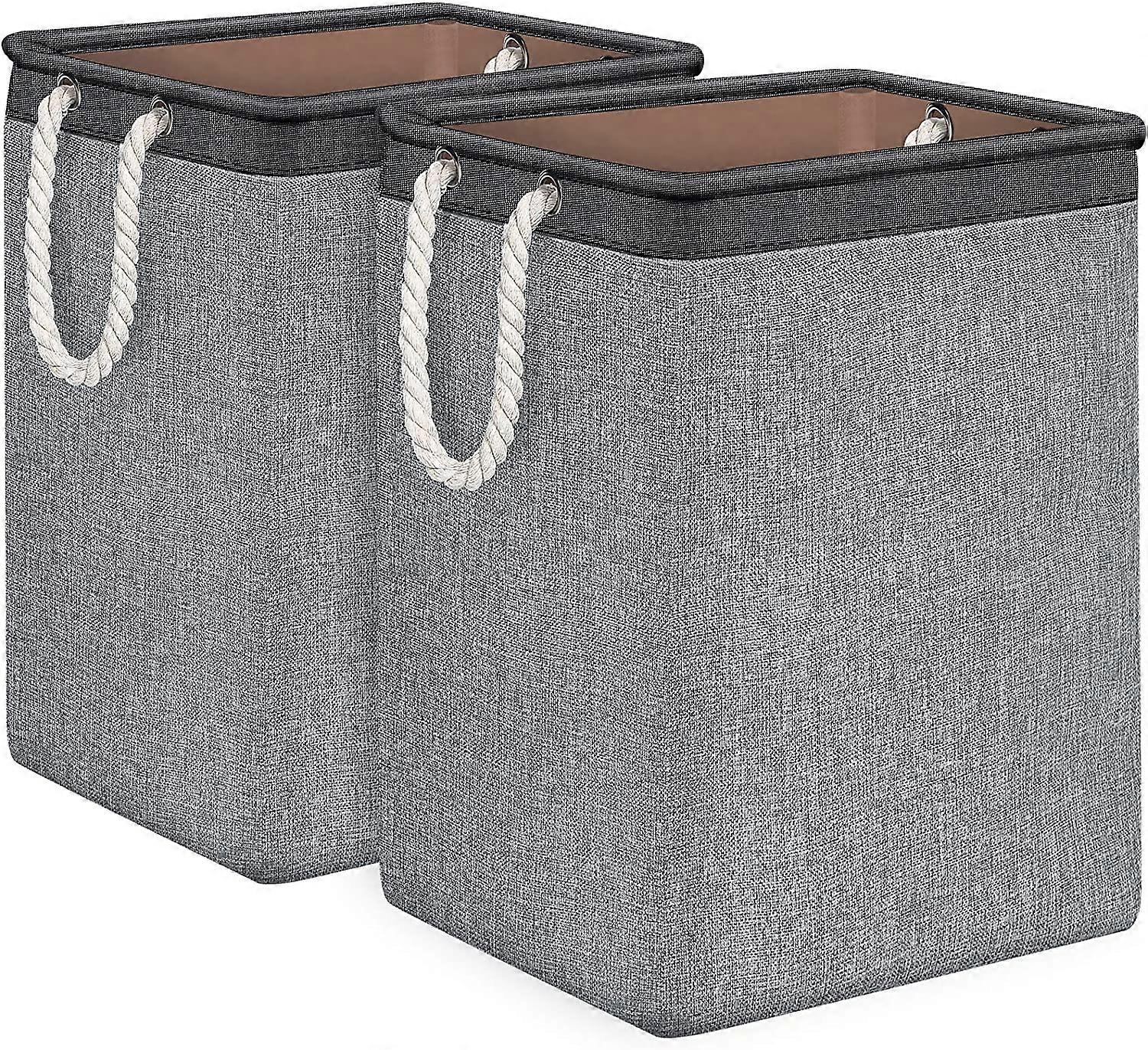 Laundry Baskets 2 Pack Foldable Clothes Baskets Portable Clothes Hamper Built-in Lining with Ha