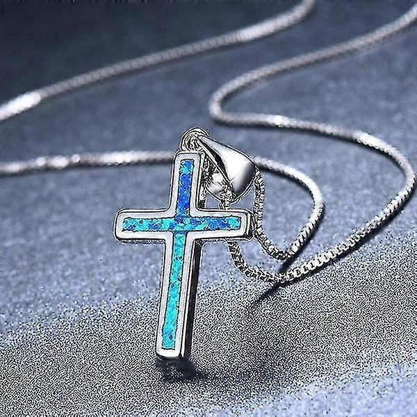 Oheň Opál prívesok Náhrdelník módny kríž [modrý]