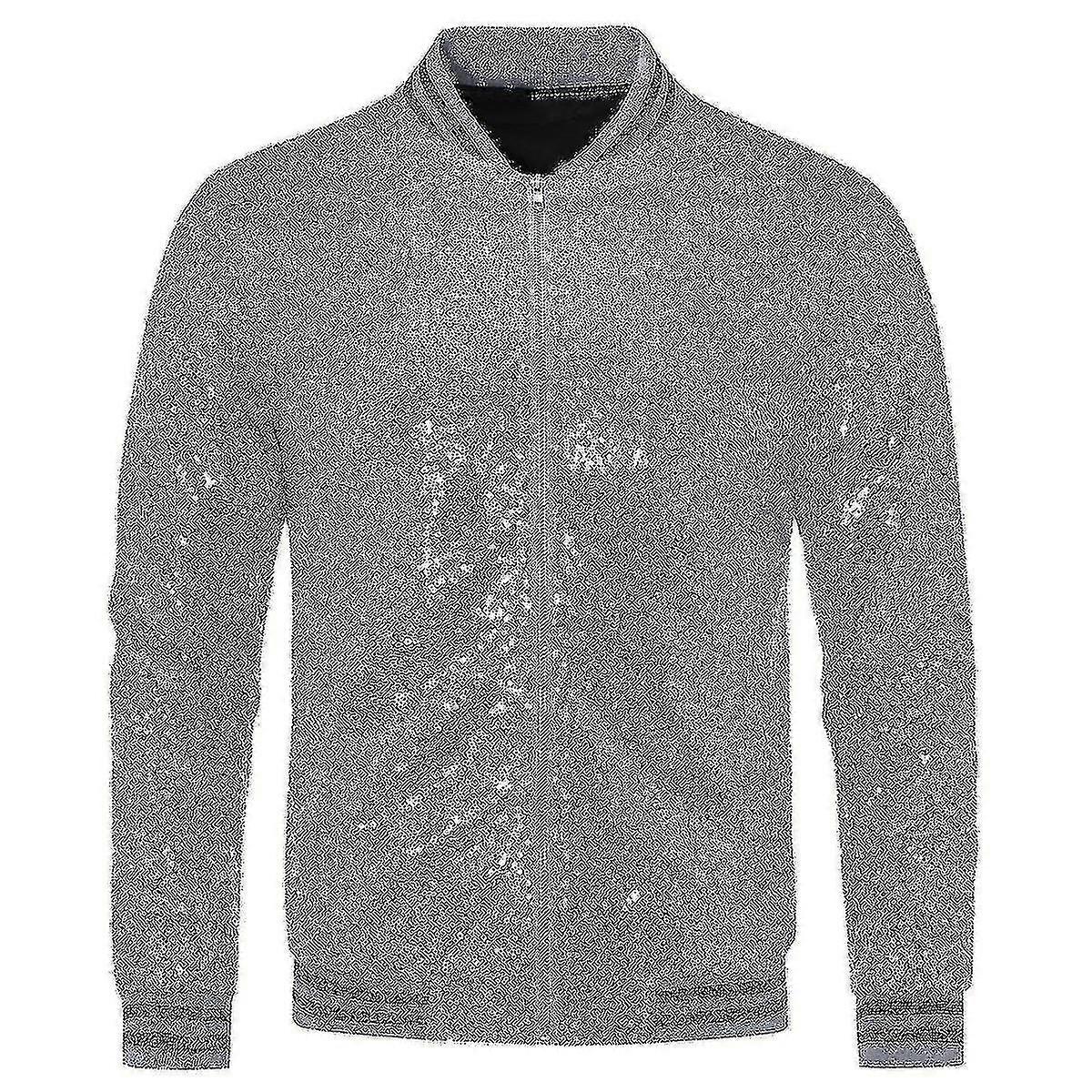 Mens Sequins Casual Jacket Party Bomber Zipper Coat