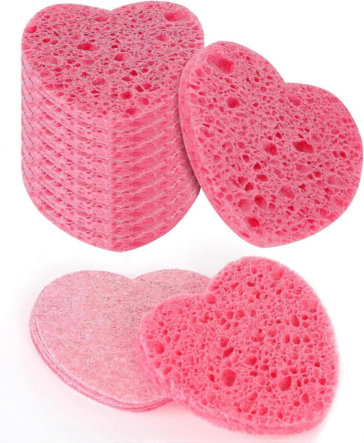 Compressed Facial Sponges, 10 Pieces Heart Cellulose Facial Sponges, Face Exfoliator Cleansing Sponge, Natural Cosmetic Spa Sponges for Facial Cleansi