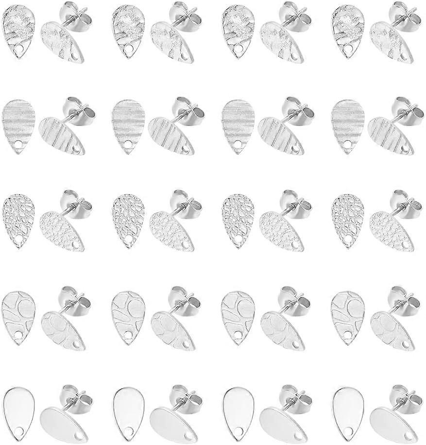 40Pcs 5 Styles Teardrop Stud Earring Stainless Steel Stud Earring Findings Textured Stud Earring Post with Loops with Earring Backs Stud Earrings for