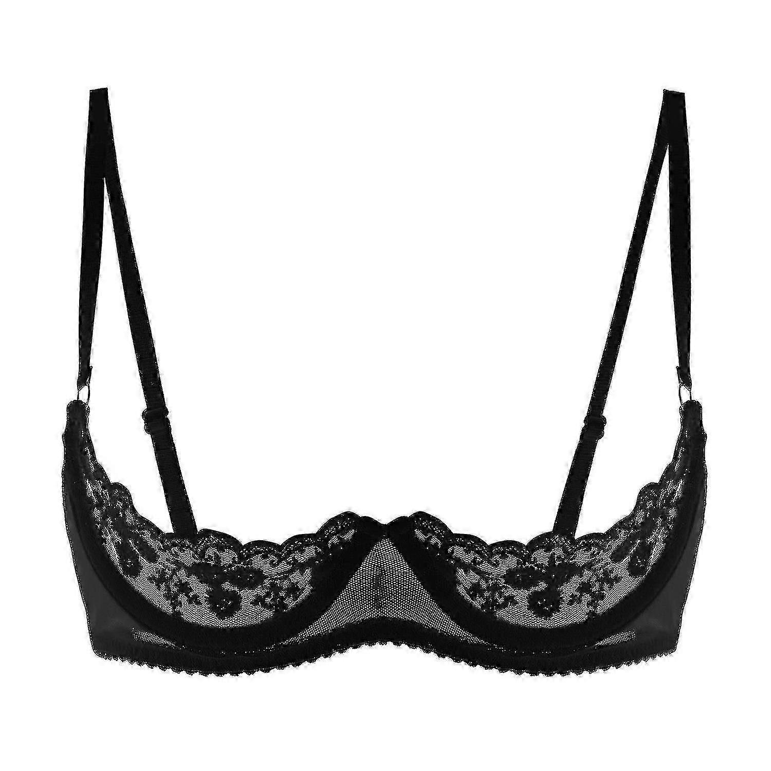 Womens 1/2 Push Up Underwire Lace Bra Lingerie Open Bra Tops Adjustable Strap Sponge Padded Brassiere Underwear XL Red B