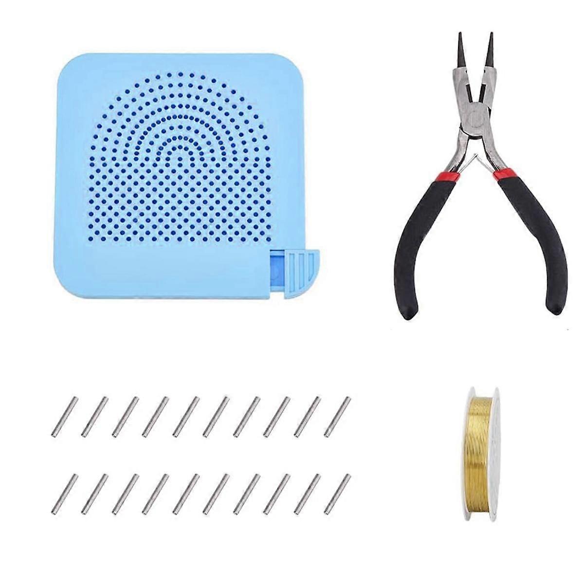 Jewelry Wire Shaping Jig Kit Plastic Plate with Alloy Sticks Steel Cutting Pliers and Jewelry Beadi
