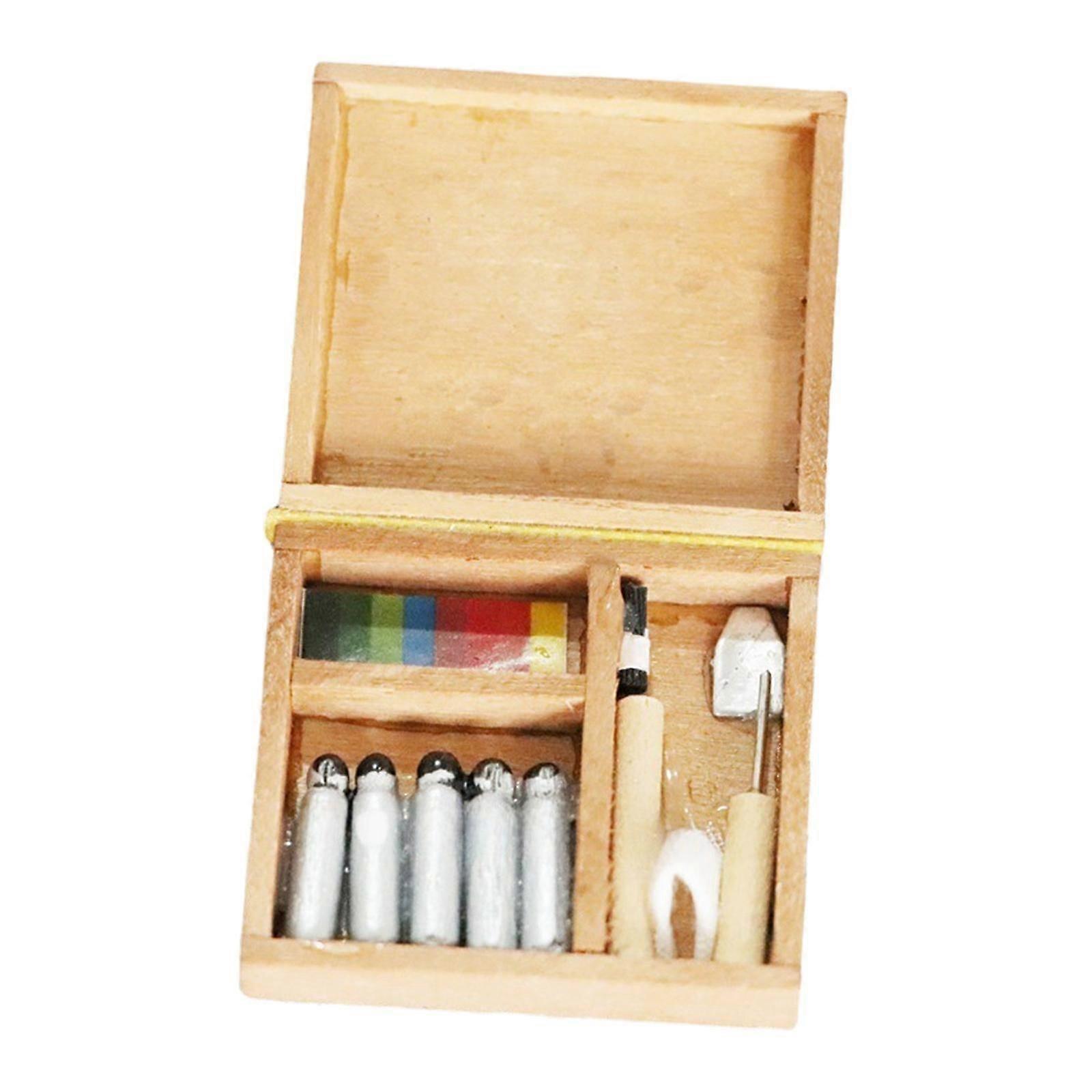 1: 12 Scale Dollhouse Mini Paint Box Brushes Painting Tool Set for Decor
