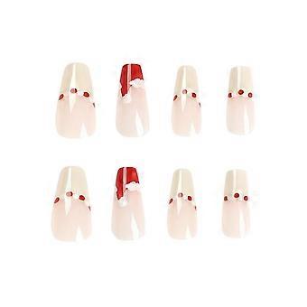 Christmas Press On Nail Christmas Hat White Red Nail Natural To Wear  Jelly Glue Model