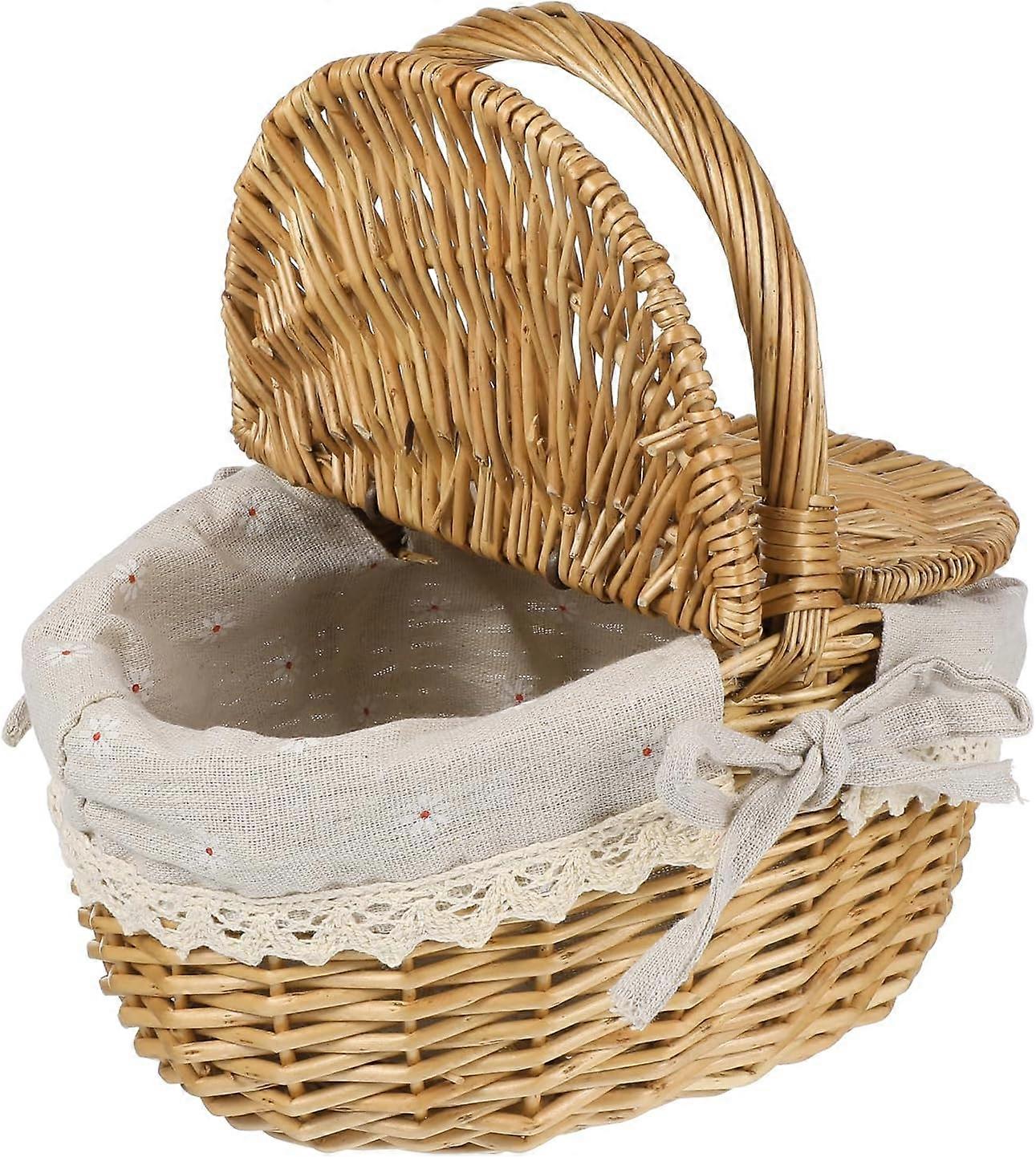 Wicker Double Lid Design Storage Basket for Camping, Picnic, Outdoor Use, Large Size, Durable, Brown Color