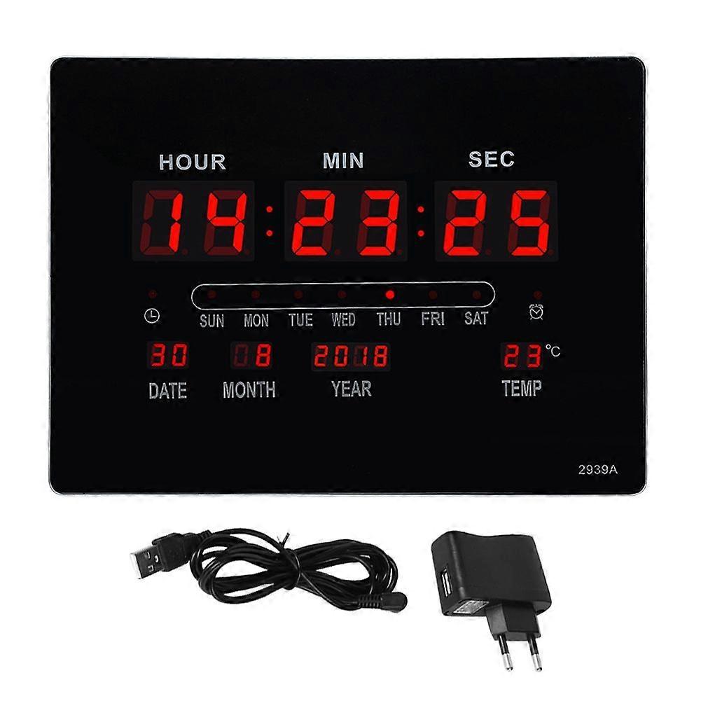 Household Electric Wall Mute Clock with Perpetual Calendar Temperature Humidity Display EU Plug 110-220V