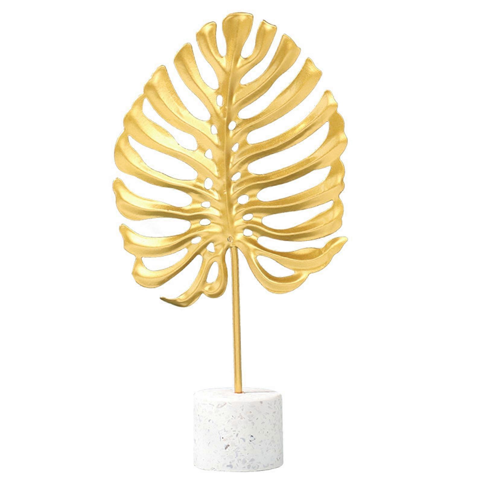 Handcrafted Metal Leaf Sculpture - Elegant Hollow Design for Desktop Decor with Base
