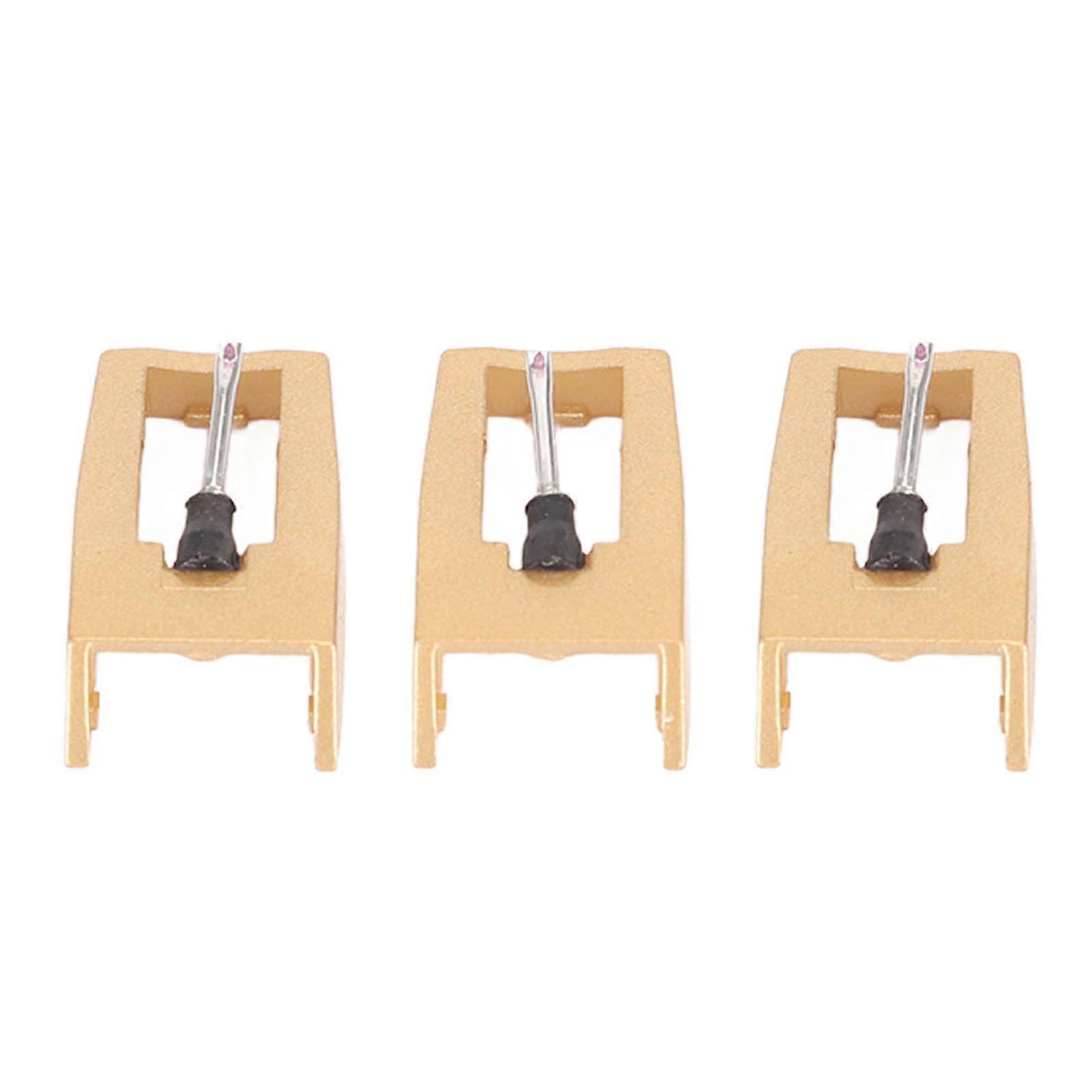 3pcs Gold Record Player Stylus Needle 18mm with Cleaning Brush