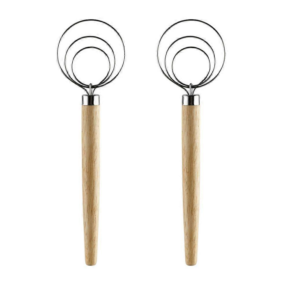 2PCS الفولاذ المقاوم للصدأ لفائف البيض الضارب مقبض خشبي المحرض العجين يخفق الأداة