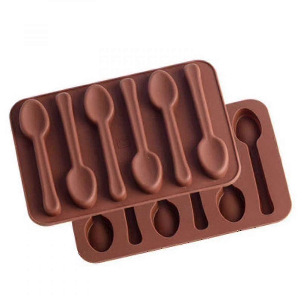 Silicone Spoon Baking Mold Chocolate Candy Jelly Diy Baking Tool(2pcs, Brown)