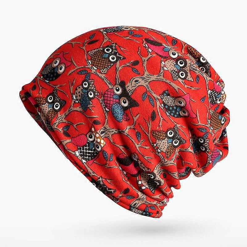 Women's Owl Pattern Slouchy Beanie Cap & Scarf, Multi-function, Double Layer, Windproof, Warm Hat