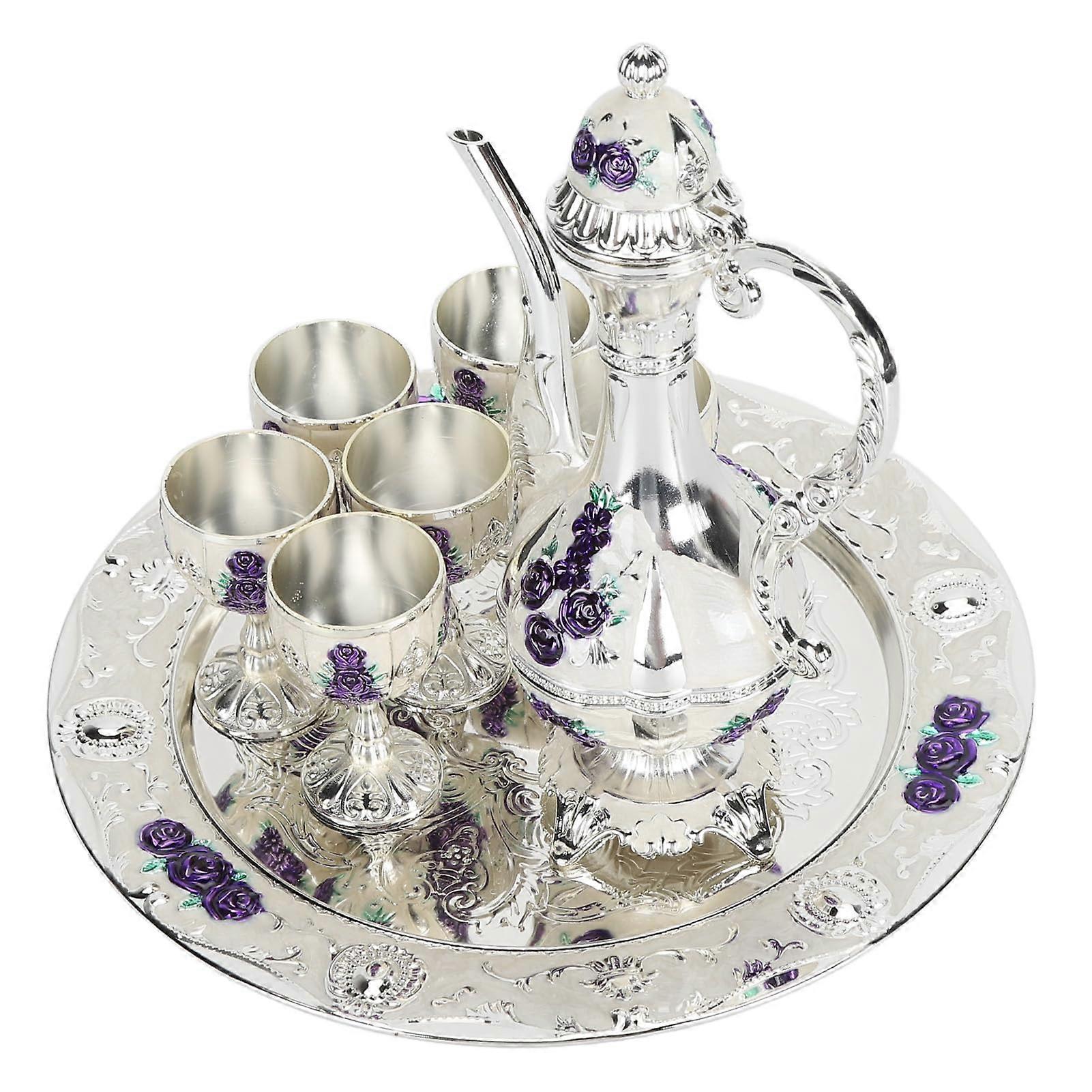 Set di caffettiere bianche in argento turco vintage con bicchieri e vassoio 