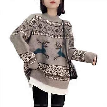 Womens Casual Long Sleeve Crew Neck Knitted Oversized Pullover Sweaters Tops