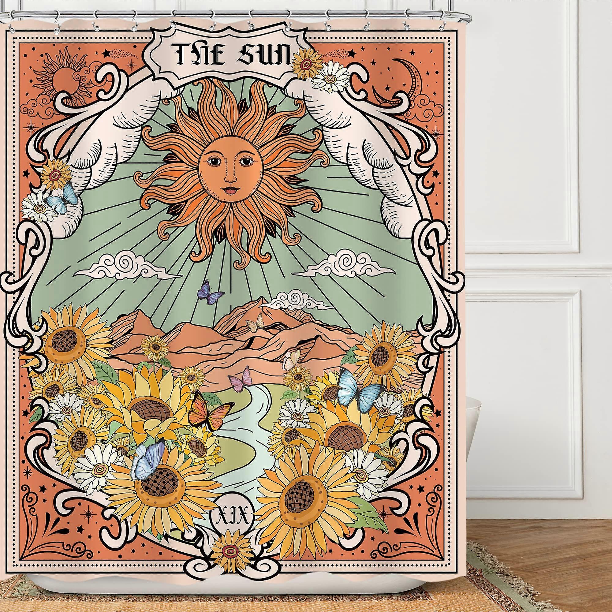 Bohemian Sunflower Shower Curtain 60 x 72 Inches - Boho Style Sunflower Pattern Standard Size