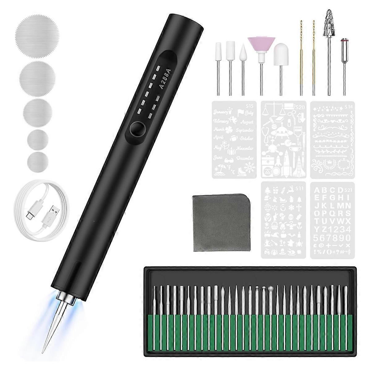 Electric Engraving Pen with Light,USB Rechargeable Cordless Rotary Tool,Engraving Pen for Metal, Wo